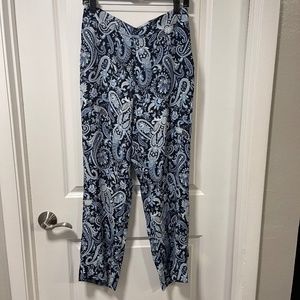 $100+NEW Ann Taylor High Rise Straight Leg Ankle Blue Paisley Rayon Pants Sz 6P